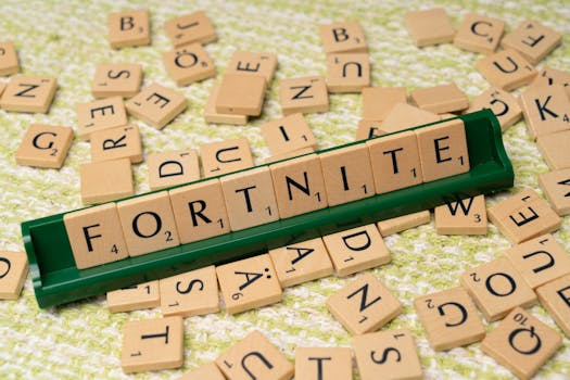 Scrabble tiles forming the word Fortnite, symbolizing gaming creativity and fan art.